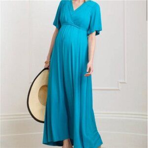 Seraphine Turquoise Blue Jersey Maternity to Nursing Maxi Dress SZ Medium